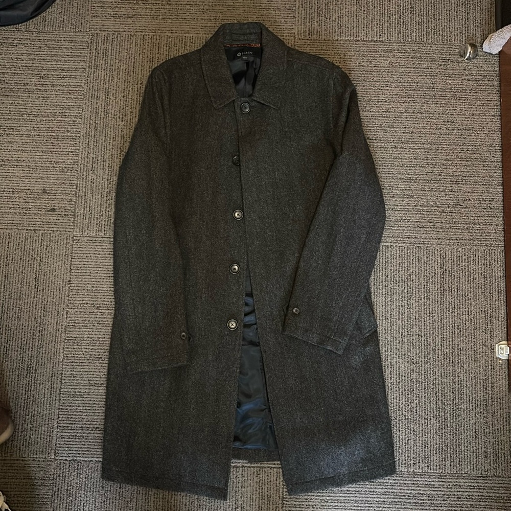 J.Crew Charcoal Gray Herringbone Topcoat Men’s Large 100% wool